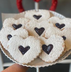 Heart shaped cookies with a jam filling